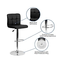 Quilted Vinyl Swivel Adjustable Height Barstool With Chrome Base
