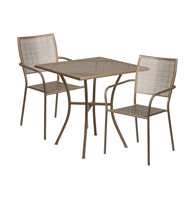 Commercial Grade 28" Square Metal Garden Patio Table Set W/ 2 Back Chairs
