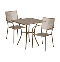 Commercial Grade 28" Square Metal Garden Patio Table Set W/ 2 Back Chairs