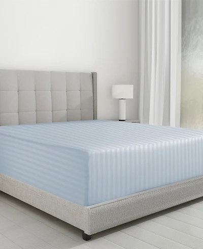 Striped 500 Thread Count Fitted Sheet Only, 100% Cotton Sateen, Fully Elasticized with Deep Pockets by California Design Den