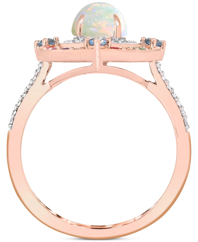 Multi-Gemstone (1-3/8 ct. t.w.) & Diamond (1/4 ct .t.w.) Halo Statement Ring in 14k Rose Gold