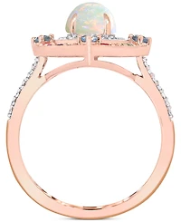Multi-Gemstone (1-3/8 ct. t.w.) & Diamond (1/4 ct .t.w.) Halo Statement Ring in 14k Rose Gold