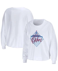Women's Wear by Erin Andrews White Houston Oilers Gridiron Classics Domestic Cropped Long Sleeve T-shirt