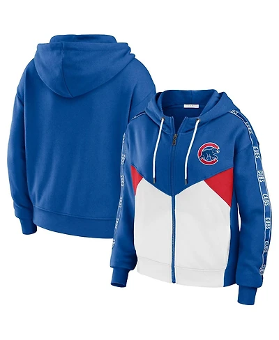 Women's Wear by Erin Andrews Royal, White Chicago Cubs Color Block Full-Zip Hoodie