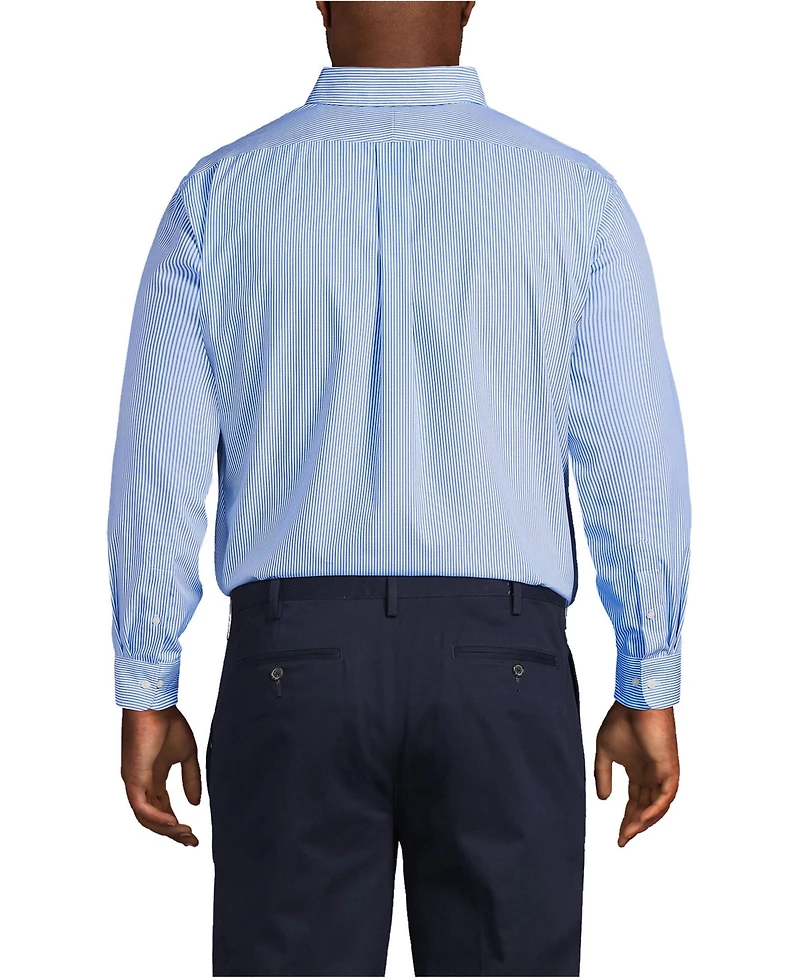 Lands' End Men's Traditional Fit Pattern No Iron Supima Pinpoint Buttondown Collar Dress Shirt