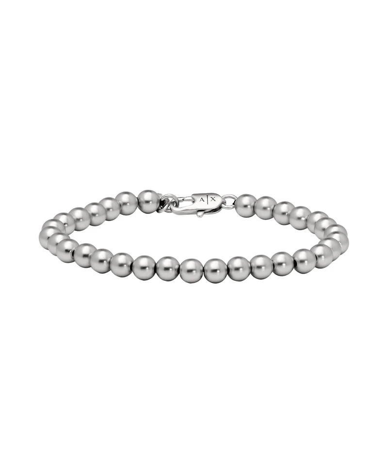 Armani Exchange Men's Silver-Tone Brass Beaded Bracelet