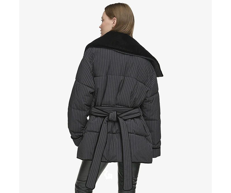 Andrew Marc Black Label Women's Krithia asymmetrical pinstripe wrap Coat