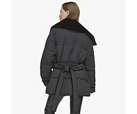 Andrew Marc Black Label Women's Krithia asymmetrical pinstripe wrap Coat