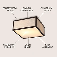 Grant Minimalist Industrial Square Linen Iron Led Flush Mount Ceiling Light