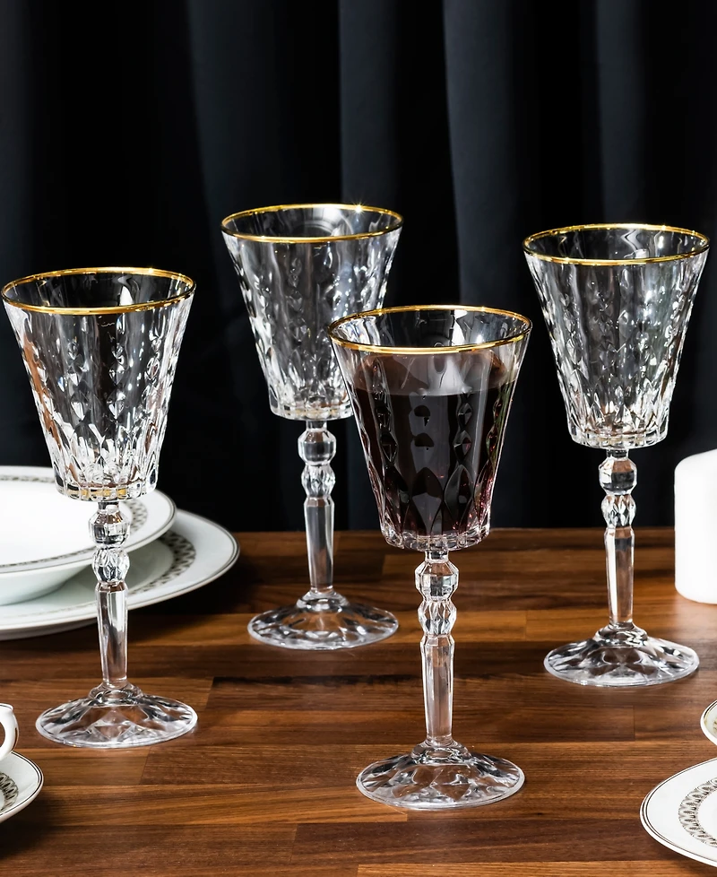 Lorren Home Trends Marilyn Gold-Tone Red Wine Goblets, Set of 4