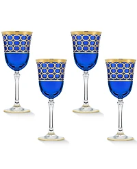 Lorren Home Trends Cobalt Blue White Wine Goblet with Gold-Tone Rings, Set of 4