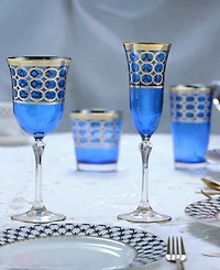 Lorren Home Trends Cobalt Blue Champagne Flutes with Gold-Tone Rings, Set of 4