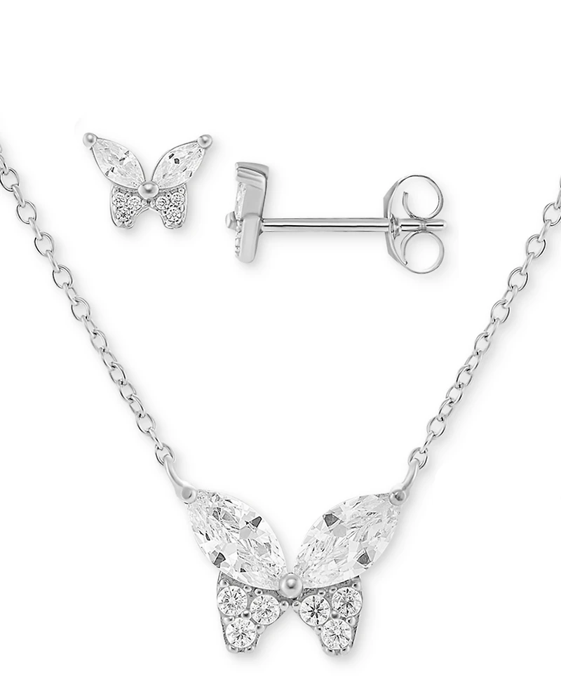 Giani Bernini 2-Pc. Set Cubic Zirconia Butterfly Pendant Necklace & Matching Stud Earrings in Sterling Silver, Created for Macy's