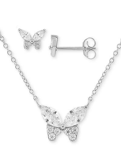 Giani Bernini 2-Pc. Set Cubic Zirconia Butterfly Pendant Necklace & Matching Stud Earrings in Sterling Silver, Created for Macy's