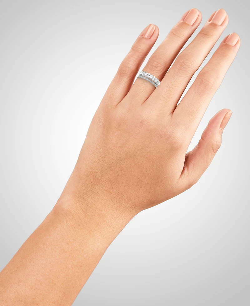 Giani Bernini 2-Pc. Set Cubic Zirconia Horizontal Cluster Ring & Fitted Band Sterling Silver, Created for Macy's
