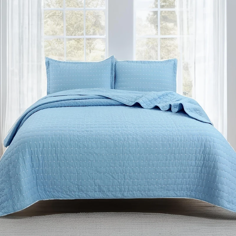 MarCielo 3 Pcs 100% Cotton Oversized Bedspread Set Stitching