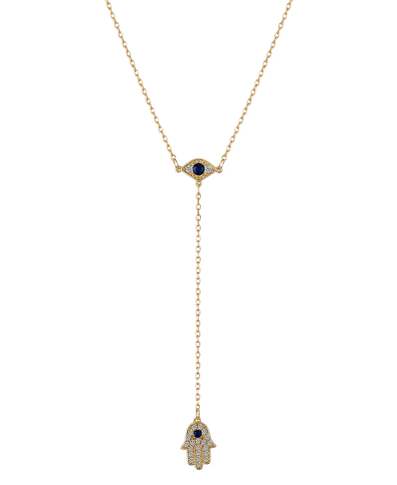 Unwritten Blue Cubic Zirconia Evil Eye and Hamsa Y-Necklace