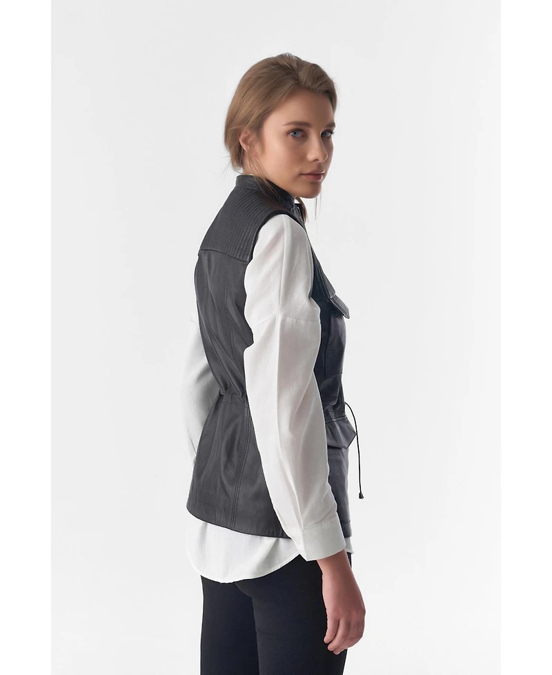 Furniq Uk Women's Stitch Drawstring Sleeveless Jacket, Waistcoat, Black