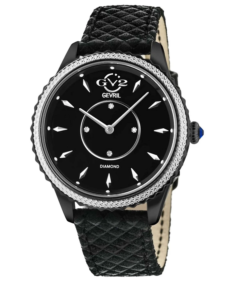 GV2 by Gevril Women's Swiss Quartz Siena Black Leather Watch 38mm