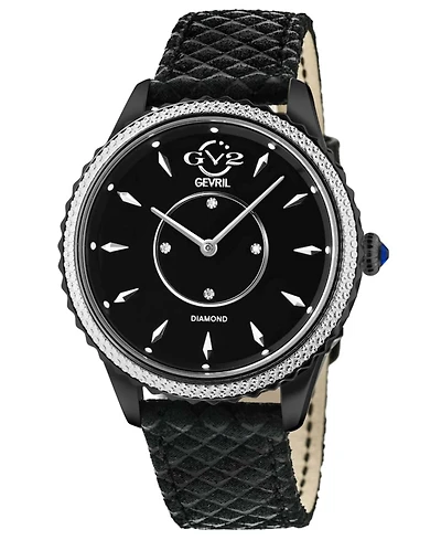 GV2 by Gevril Women's Swiss Quartz Siena Black Leather Watch 38mm