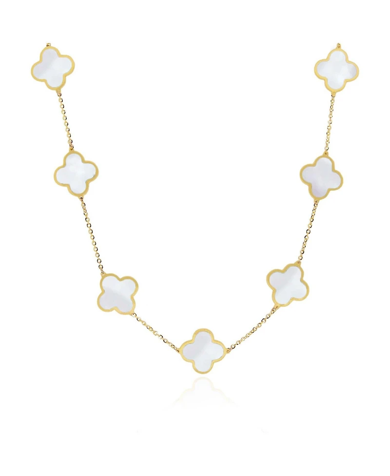 The Lovery Mother of Pearl Clover Necklace 14K Gold