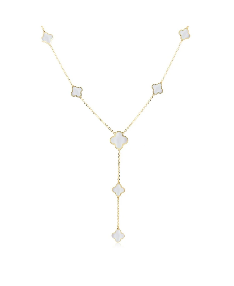 The Lovery Mother of Pearl Clover Station Lariat Necklace 14K Yellow Gold