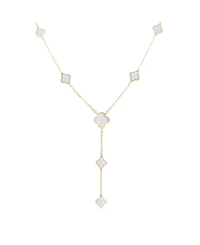 The Lovery Mother of Pearl Clover Station Lariat Necklace 14K Yellow Gold