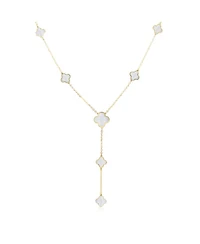 The Lovery Mother of Pearl Clover Station Lariat Necklace 14K Yellow Gold
