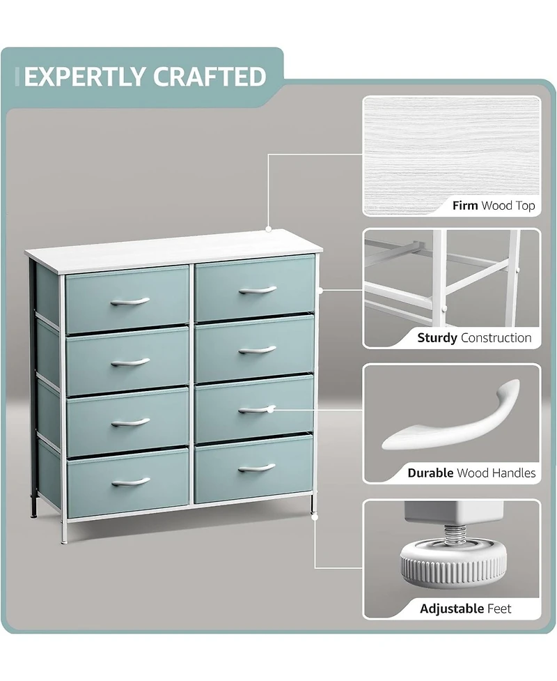 Sorbus 8 Drawers Dresser- Storage Unit with Steel Frame, Wood Top, Fabric Bins - for Bedroom, Closet, Office, and more