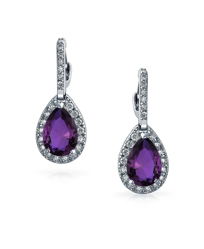 Bling Jewelry 7CT Style Halo Pink Cubic Zirconia Cz Formal Huggie Snap Hinge Dangle Drop Teardrop Earrings Rhodium Plated