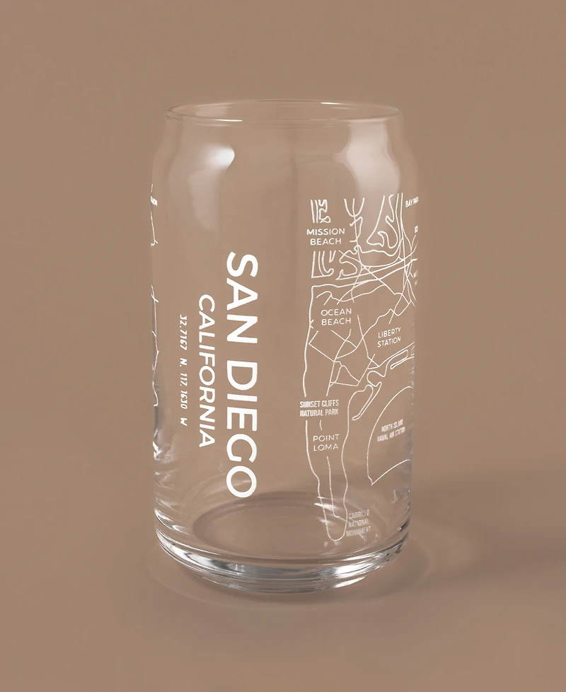 Narbo The Can San Diego Map 16 oz Everyday Glassware, Set of 2