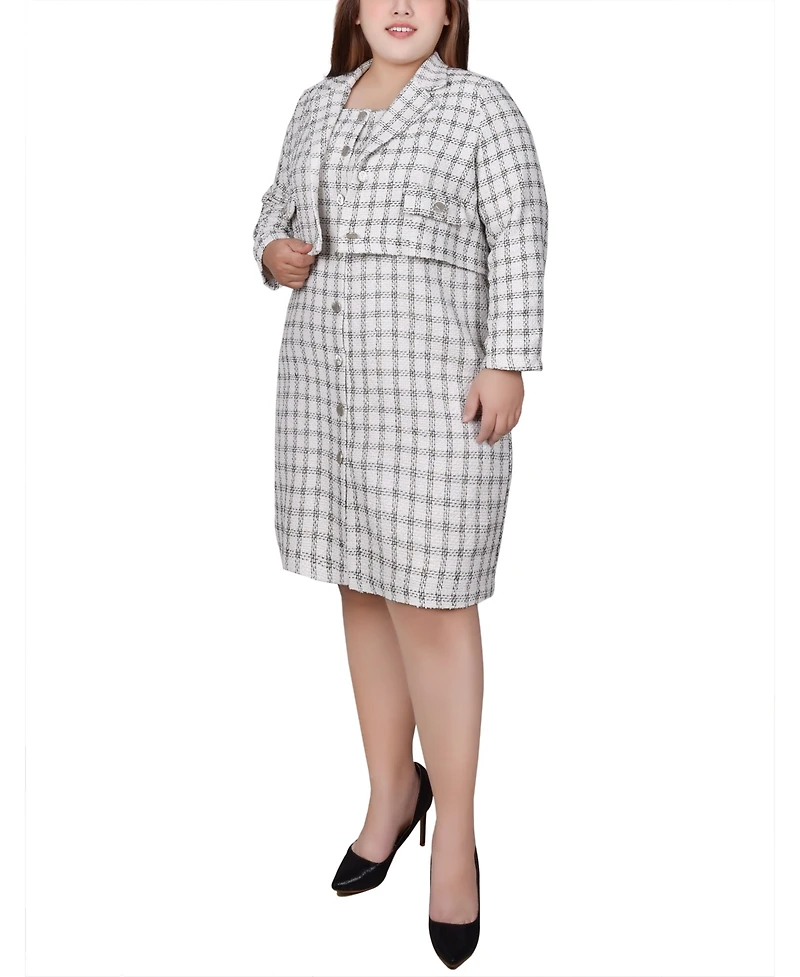 Ny Collection Plus Long Sleeve Jacket and Tweed Dress, 2 Piece Set