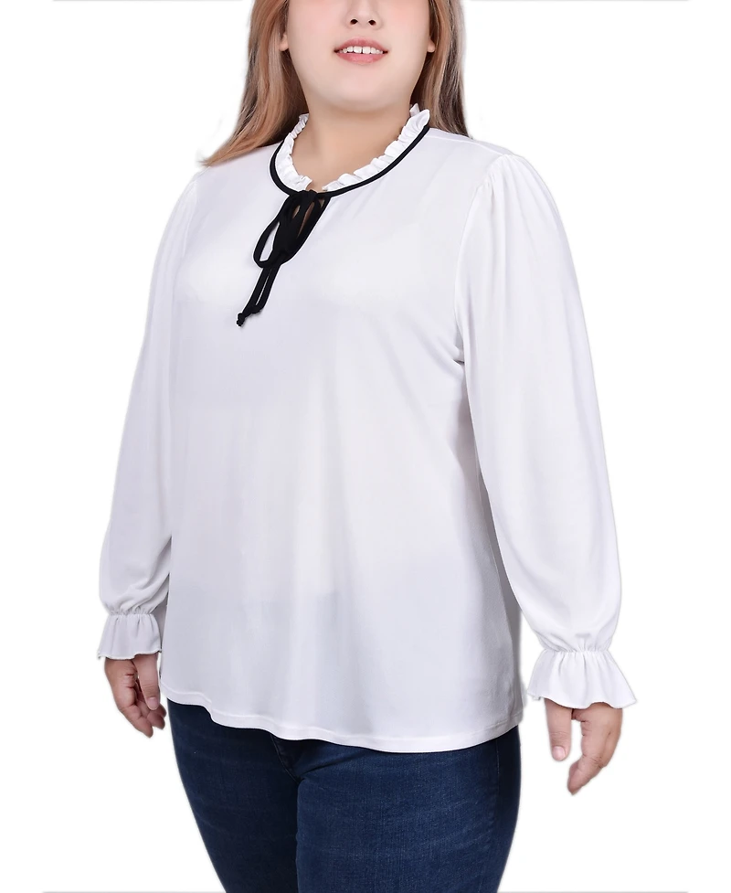 Ny Collection Plus Size Long Sleeve Tie Neck Top