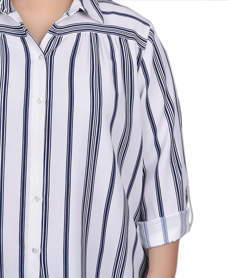 Ny Collection Plus Long Roll Tab Sleeve Blouse