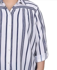 Ny Collection Plus Long Roll Tab Sleeve Blouse