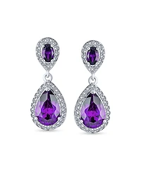 Bling Jewelry Fashion Purple Cz Halo Teardrop Drop Earrings Prom Purple Cubic Zirconia Rhodium Plated Brass