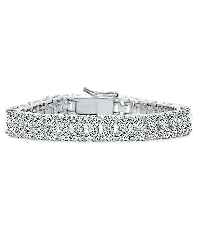 Bling Jewelry Jewelry Two Row Fashion Statement Cz Cubic Zirconia Wide Tennis Bracelet Rhodium Plated Brass 7 Inches