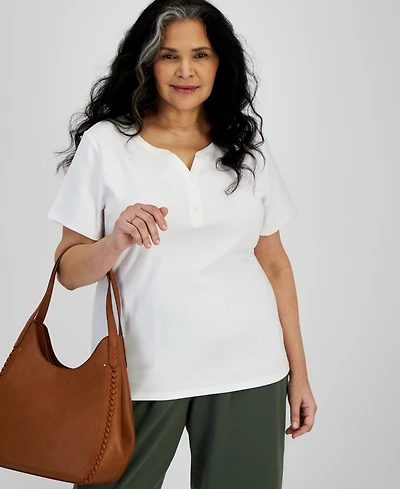 Style & Co Plus Short-Sleeve Henley Top, Exclusively at Macy's