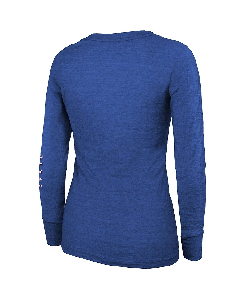 Women's Majestic Threads Royal Texas Rangers 2023 World Series Champions Tri-Blend Long Sleeve Scoop Neck T-shirt