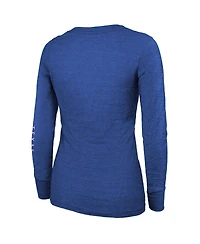 Women's Majestic Threads Royal Texas Rangers 2023 World Series Champions Tri-Blend Long Sleeve Scoop Neck T-shirt