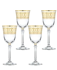 Lorren Home Trends Gold-Tone Embellished Red Wine Goblet with Gold-Tone Rings, Set of 4