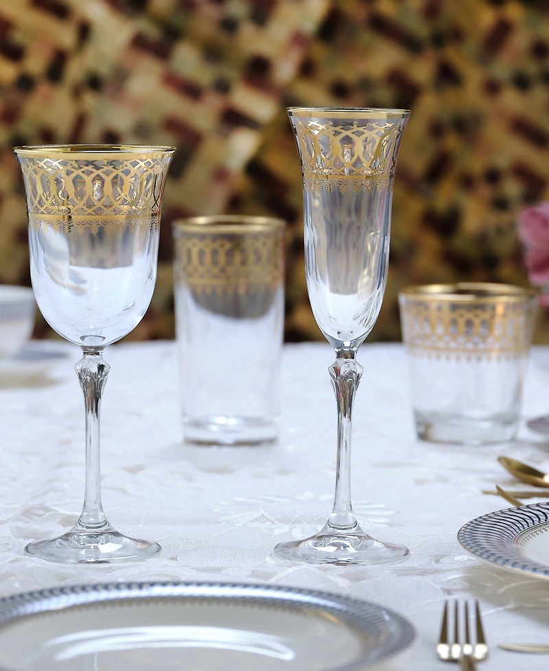 Lorren Home Trends Gold-Tone Embellished Champagne Flutes with Gold-Tone Rings, Set of 4