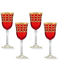 Lorren Home Trends Deep Red Colored White Wine Goblet with Gold-Tone Rings, Set of 4