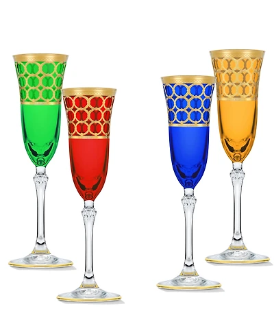 Lorren Home Trends Multicolor Champagne Flutes with Gold-Tone Rings, Set of 4