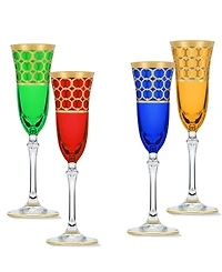 Lorren Home Trends Multicolor Champagne Flutes with Gold-Tone Rings, Set of 4