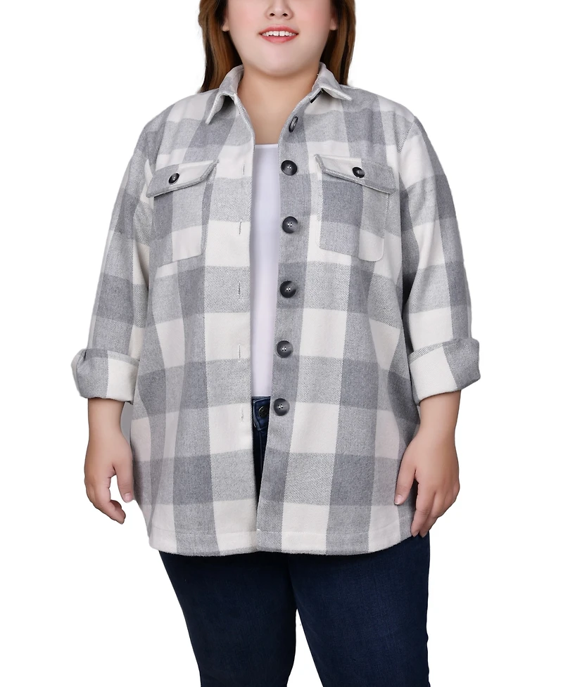 Ny Collection Plus Size Long Sleeve Twill Shirt Jacket