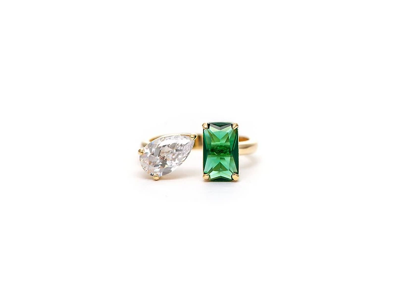 Kelly Green Crystal + Cubic Zirconia Open Band Ring