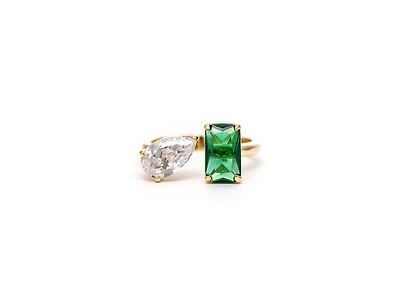 Kelly Green Crystal + Cubic Zirconia Open Band Ring