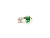 Kelly Green Crystal + Cubic Zirconia Open Band Ring