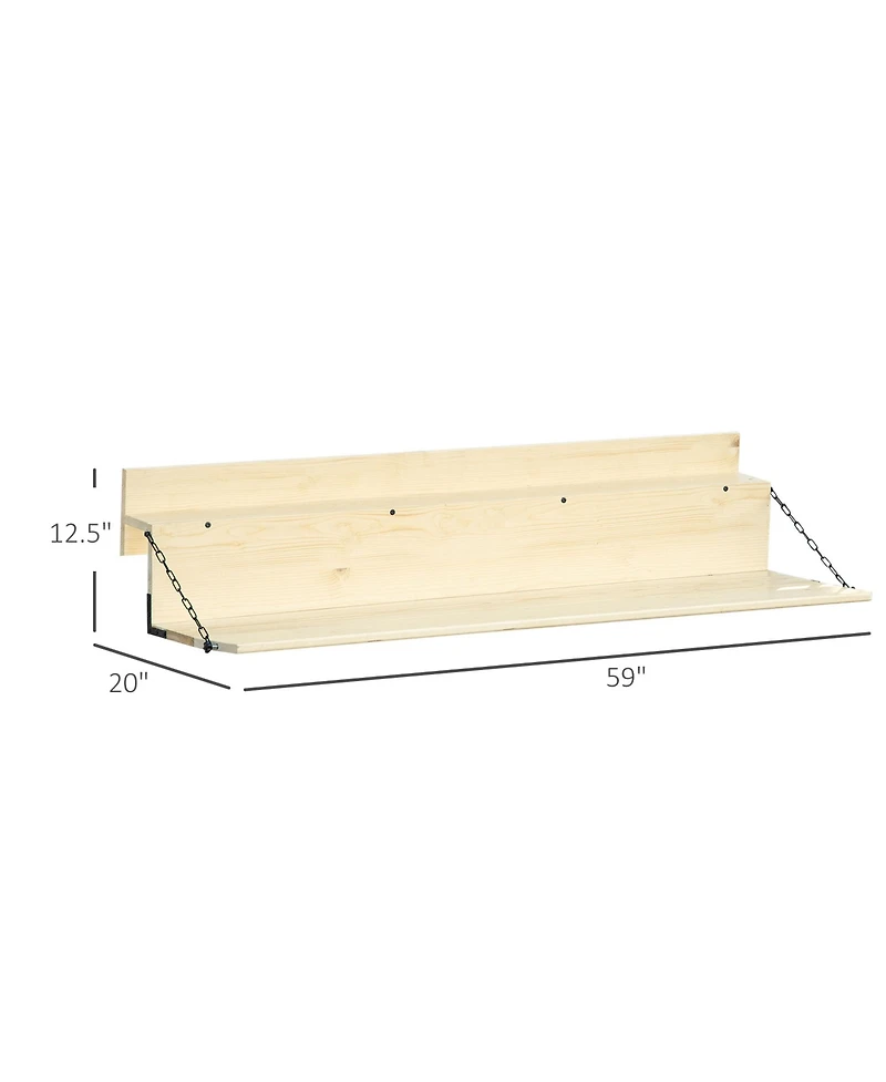 Outsunny Hanging Balcony Table, Spruce Wood Foldable Railing Bar, Serving Table & Desk, Fits up to 3.9 Inches, Natural